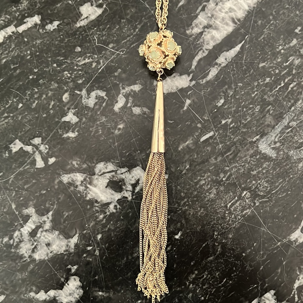 Kendra Scott Vintage Chalcedony Ball Pendant Long Necklace with Tassel